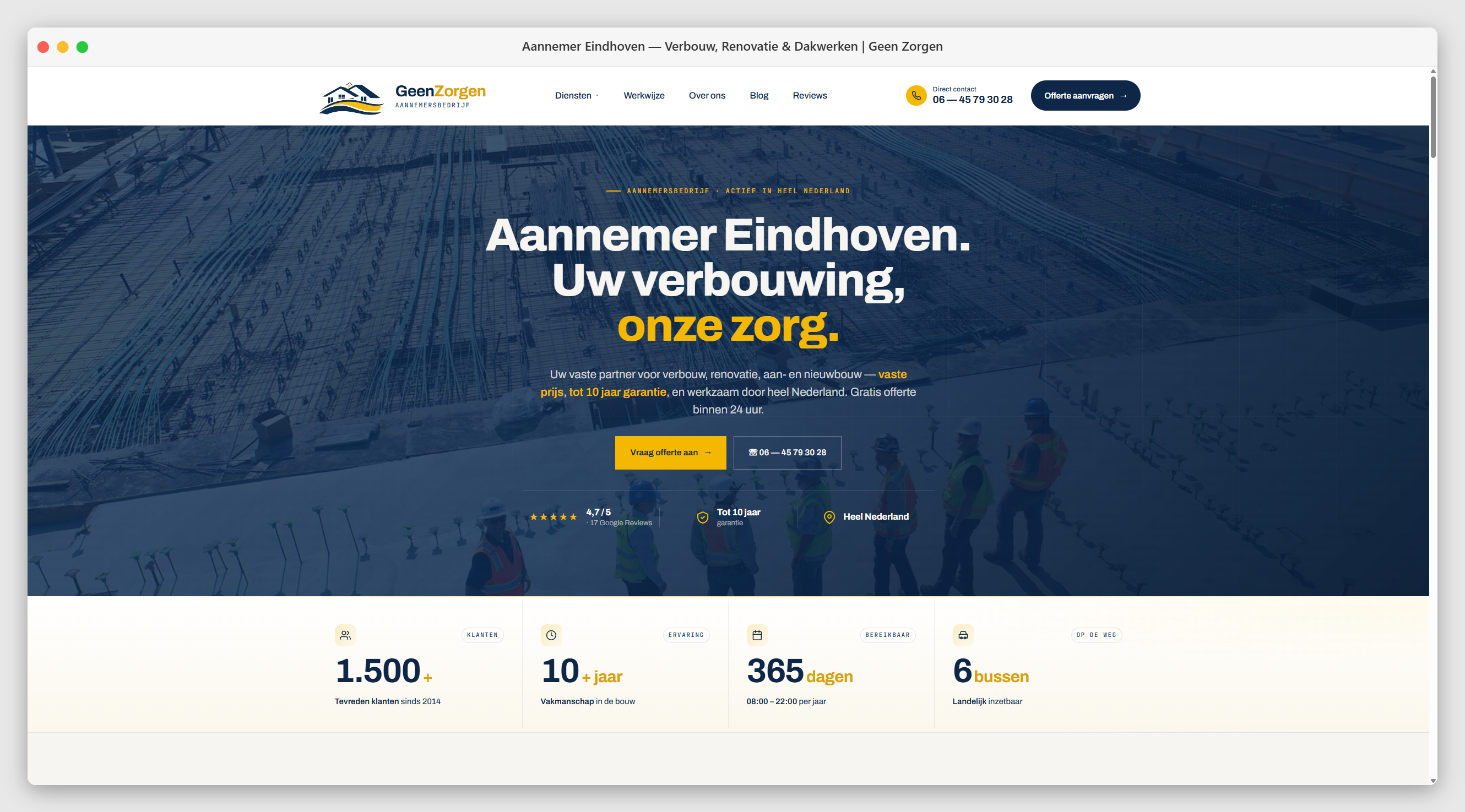 Aannemersbedrijf Geen Zorgen website